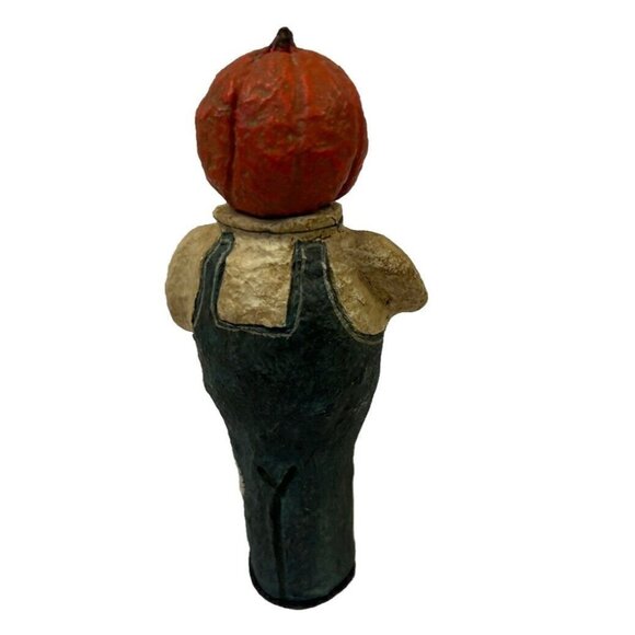 Poliwogg? Pumpkinhead American Folk Art Man Holding Doll Creepy Face 6" - Picture 2 of 9